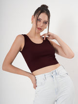 Solid Sleeveless Round Neck Crop Top