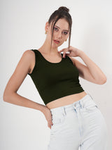 Solid Sleeveless Round Neck Crop Top