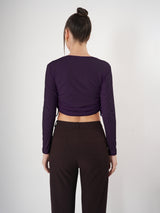 Solid Square Neck Full Sleeve Fitted Crop Top With Adjustable Strings