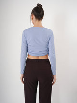 Solid Square Neck Full Sleeve Fitted Crop Top With Adjustable Strings
