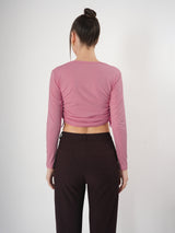 Solid Square Neck Full Sleeve Fitted Crop Top With Adjustable Strings