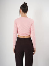 Solid Square Neck Full Sleeve Fitted Crop Top With Adjustable Strings