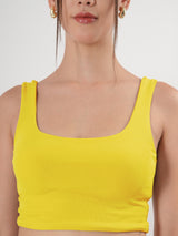 Solid Square Neck Sleeveless Body Fitted Crop Top