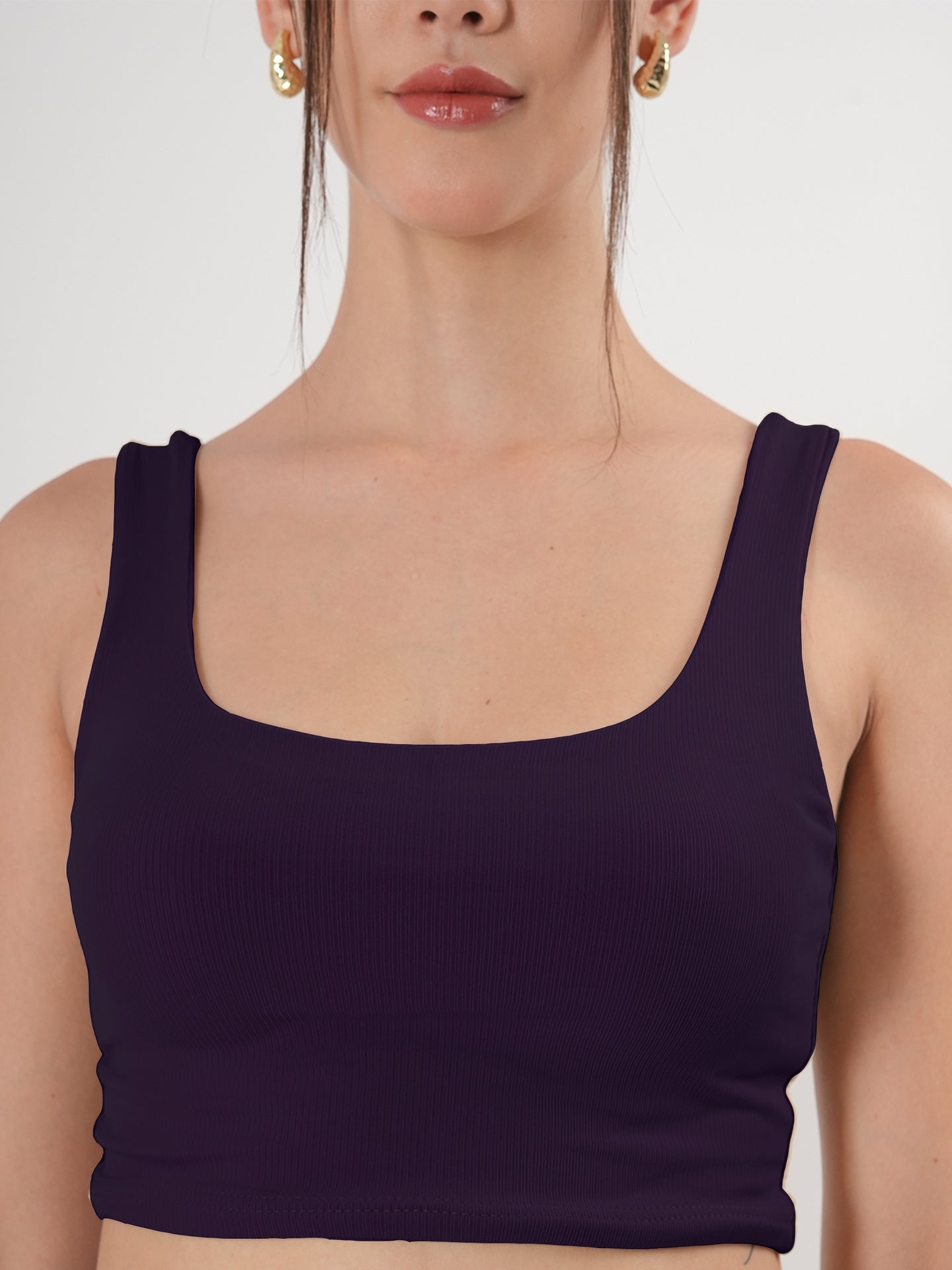 Solid Square Neck Sleeveless Body Fitted Crop Top