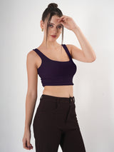 Solid Square Neck Sleeveless Body Fitted Crop Top