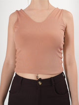 Solid V Neck Sleeveless Fitted Crop Top For Women