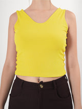 Solid V Neck Sleeveless Fitted Crop Top For Women