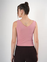 Solid V Neck Sleeveless Fitted Crop Top For Women