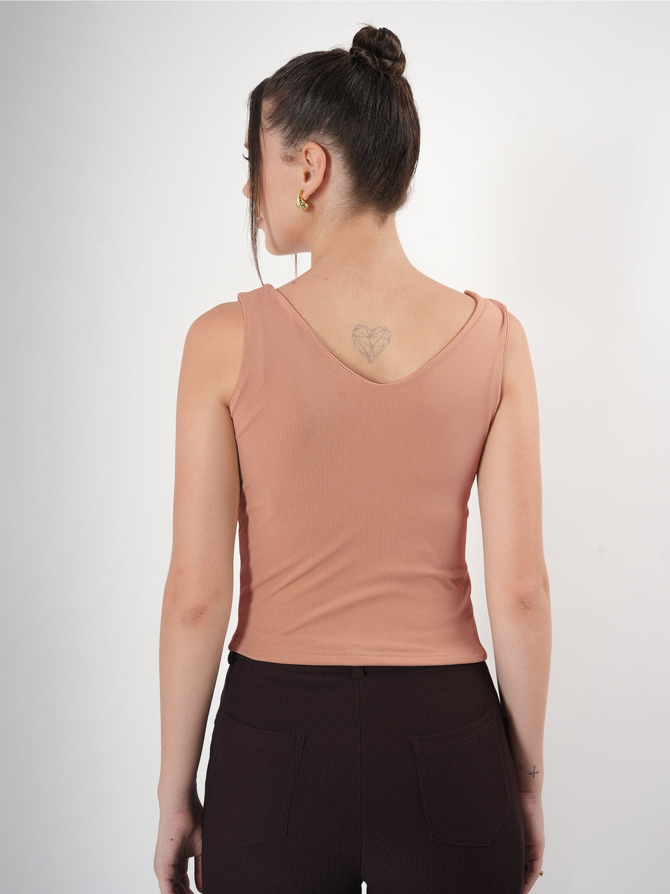 Solid V Neck Sleeveless Fitted Crop Top For Women