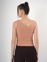 Solid V Neck Sleeveless Fitted Crop Top For Women