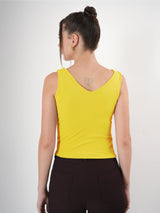 Solid V Neck Sleeveless Fitted Crop Top For Women