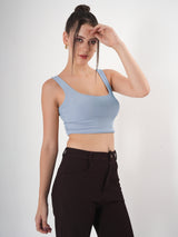 Solid Square Neck Sleeveless Body Fitted Crop Top