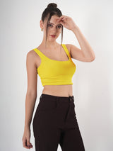 Solid Square Neck Sleeveless Body Fitted Crop Top