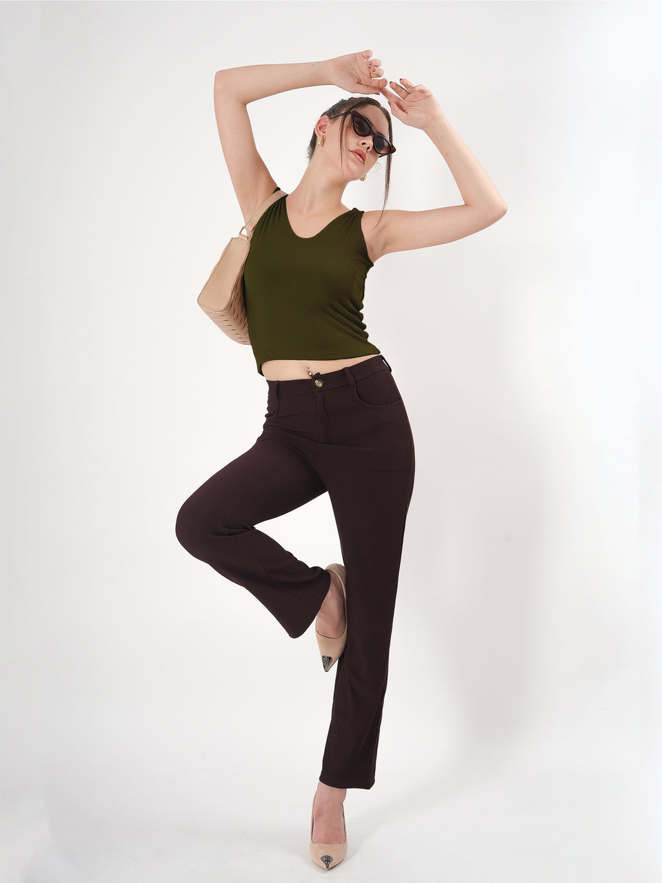 Solid V Neck Sleeveless Fitted Crop Top For Women