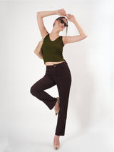 Solid V Neck Sleeveless Fitted Crop Top For Women