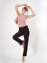 Solid V Neck Sleeveless Fitted Crop Top For Women