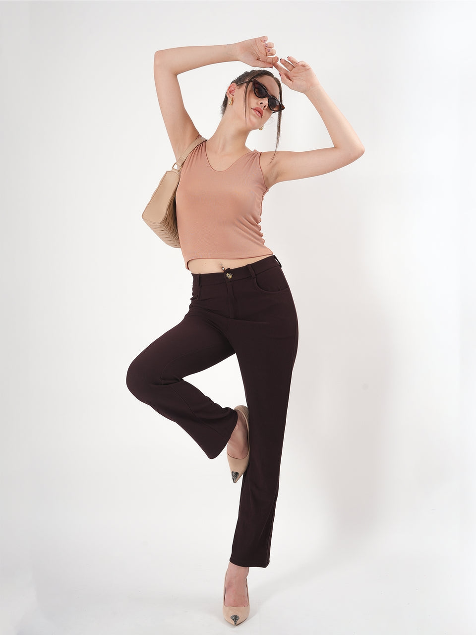 Solid V Neck Sleeveless Fitted Crop Top For Women