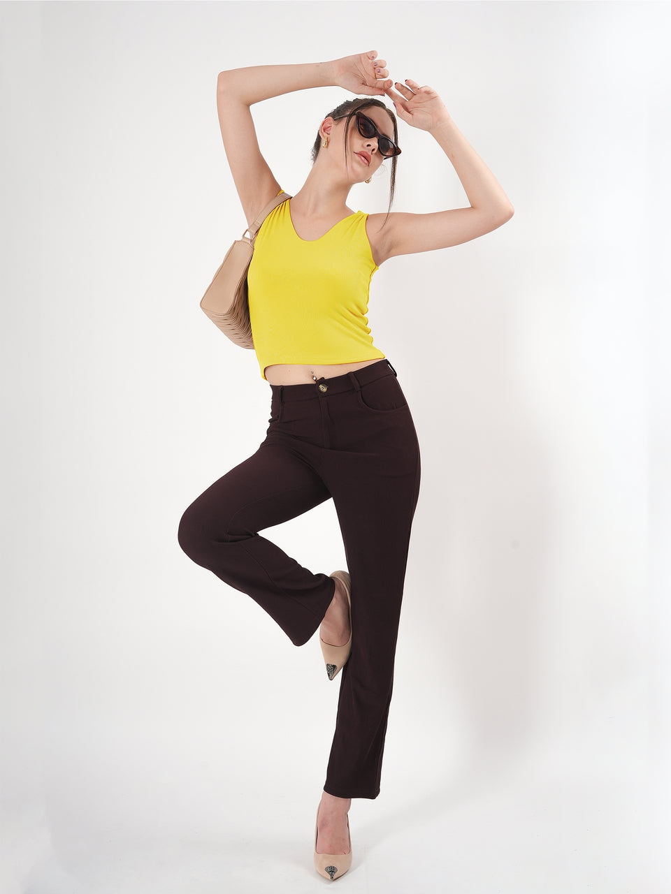 Solid V Neck Sleeveless Fitted Crop Top For Women