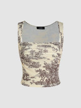 Printed Sleeveless Square Neck Top