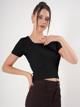 Solid Square Neck Half Sleeve Fitted Top