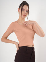 Solid Square Neck Half Sleeve Fitted Top