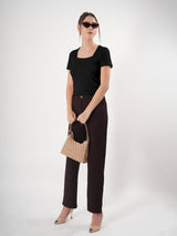 Solid Square Neck Half Sleeve Fitted Top