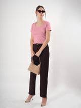 Solid Square Neck Half Sleeve Fitted Top