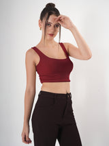Solid Square Neck Sleeveless Body Fitted Crop Top