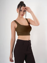 Solid Square Neck Sleeveless Body Fitted Crop Top