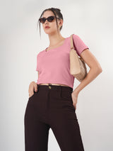 Solid Square Neck Half Sleeve Fitted Top