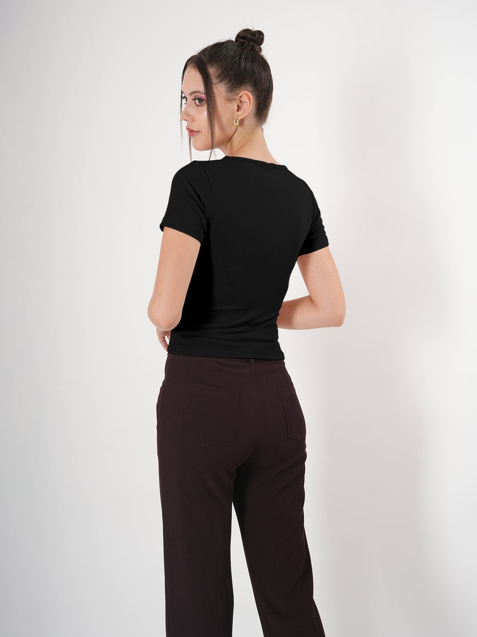 Solid Square Neck Half Sleeve Fitted Top