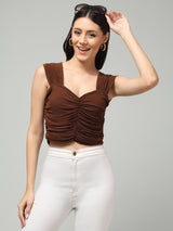 Clobug Women Solid Sweetheart Neck Lycra blend Sleeveless Crop Top