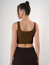Solid Square Neck Sleeveless Body Fitted Crop Top