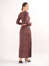 Animal Print Brown Slit co ord set
