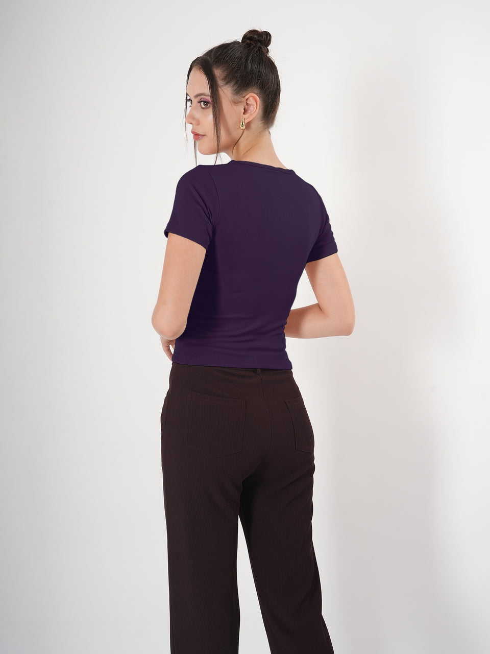 Solid Square Neck Half Sleeve Fitted Top