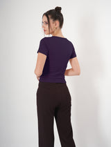 Solid Square Neck Half Sleeve Fitted Top