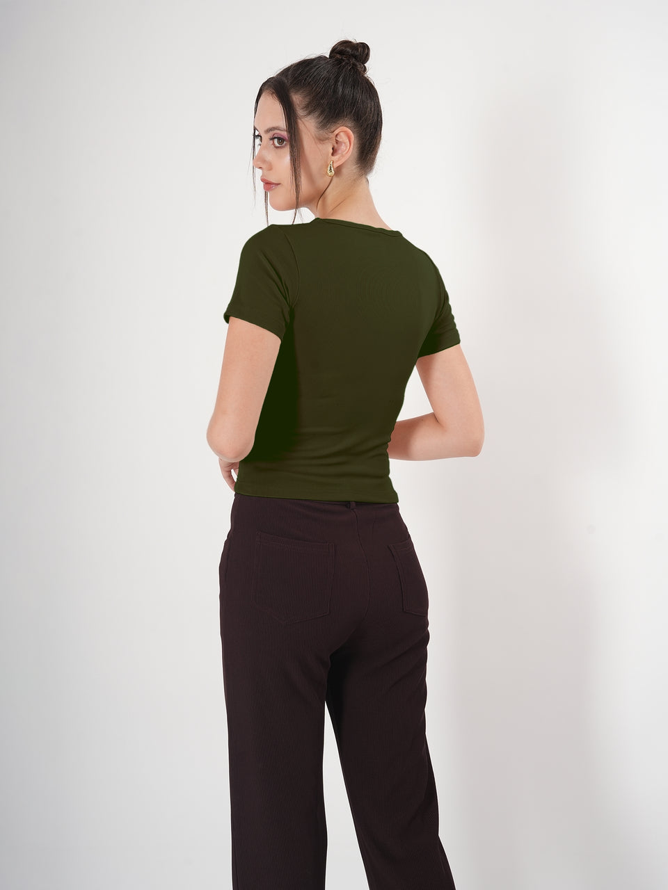 Solid Square Neck Half Sleeve Fitted Top