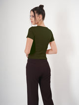 Solid Square Neck Half Sleeve Fitted Top