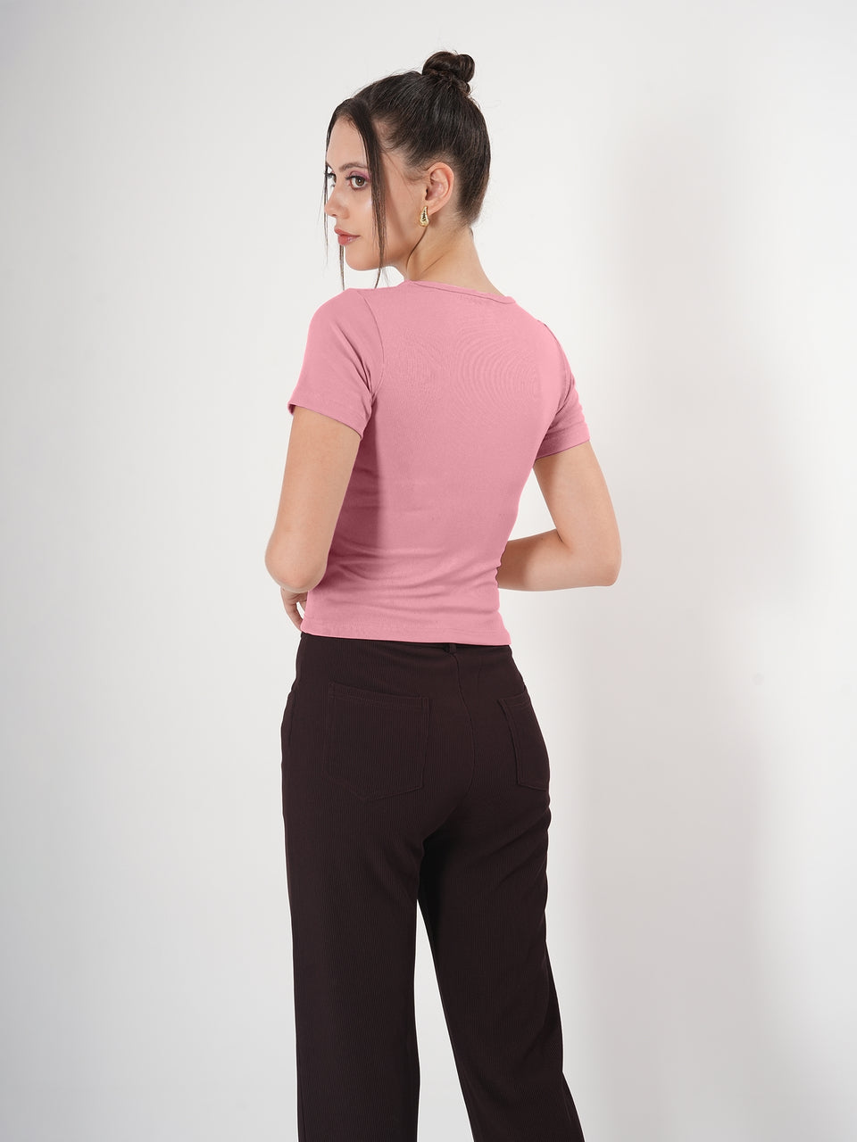 Solid Square Neck Half Sleeve Fitted Top