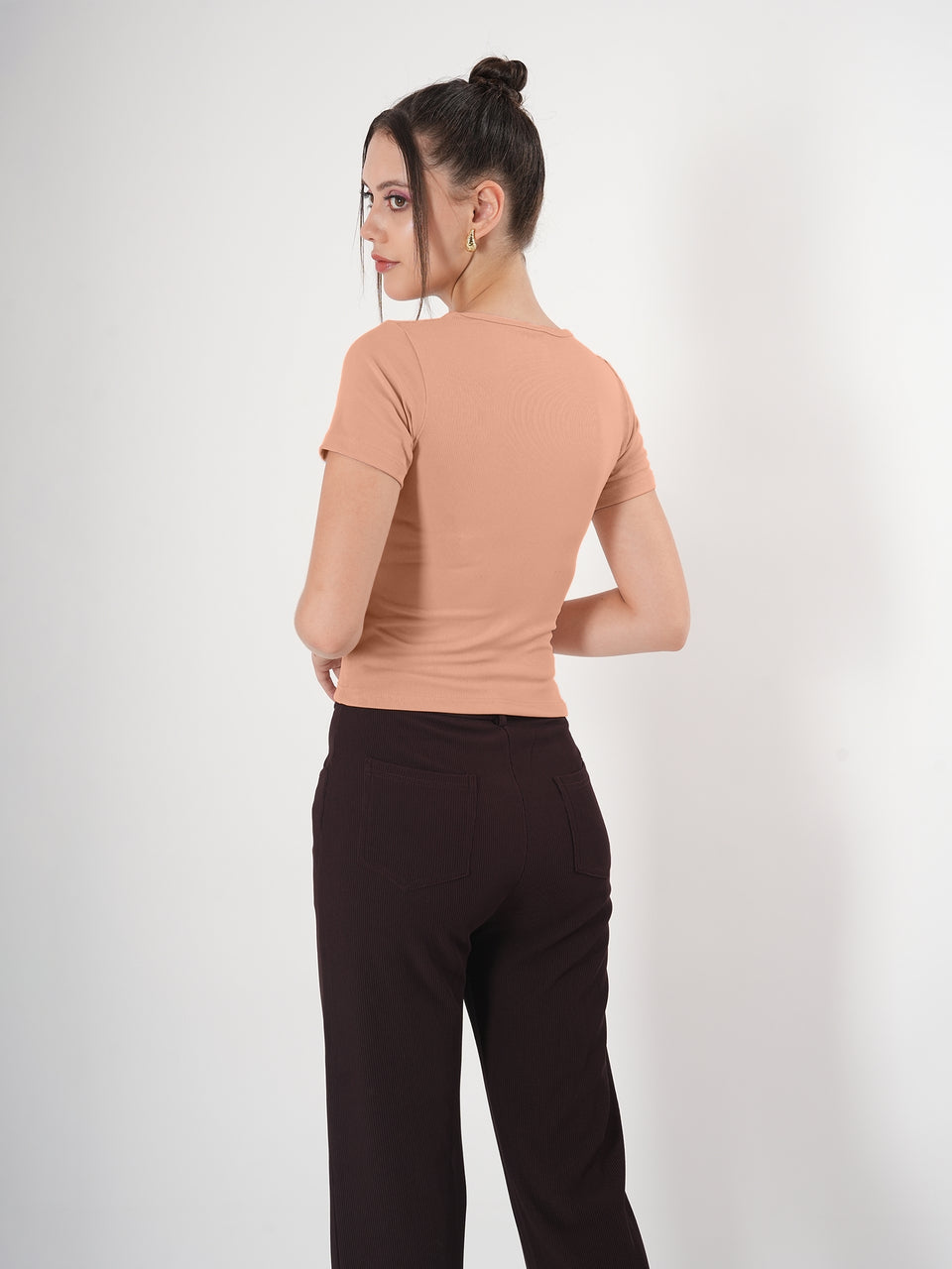 Solid Square Neck Half Sleeve Fitted Top