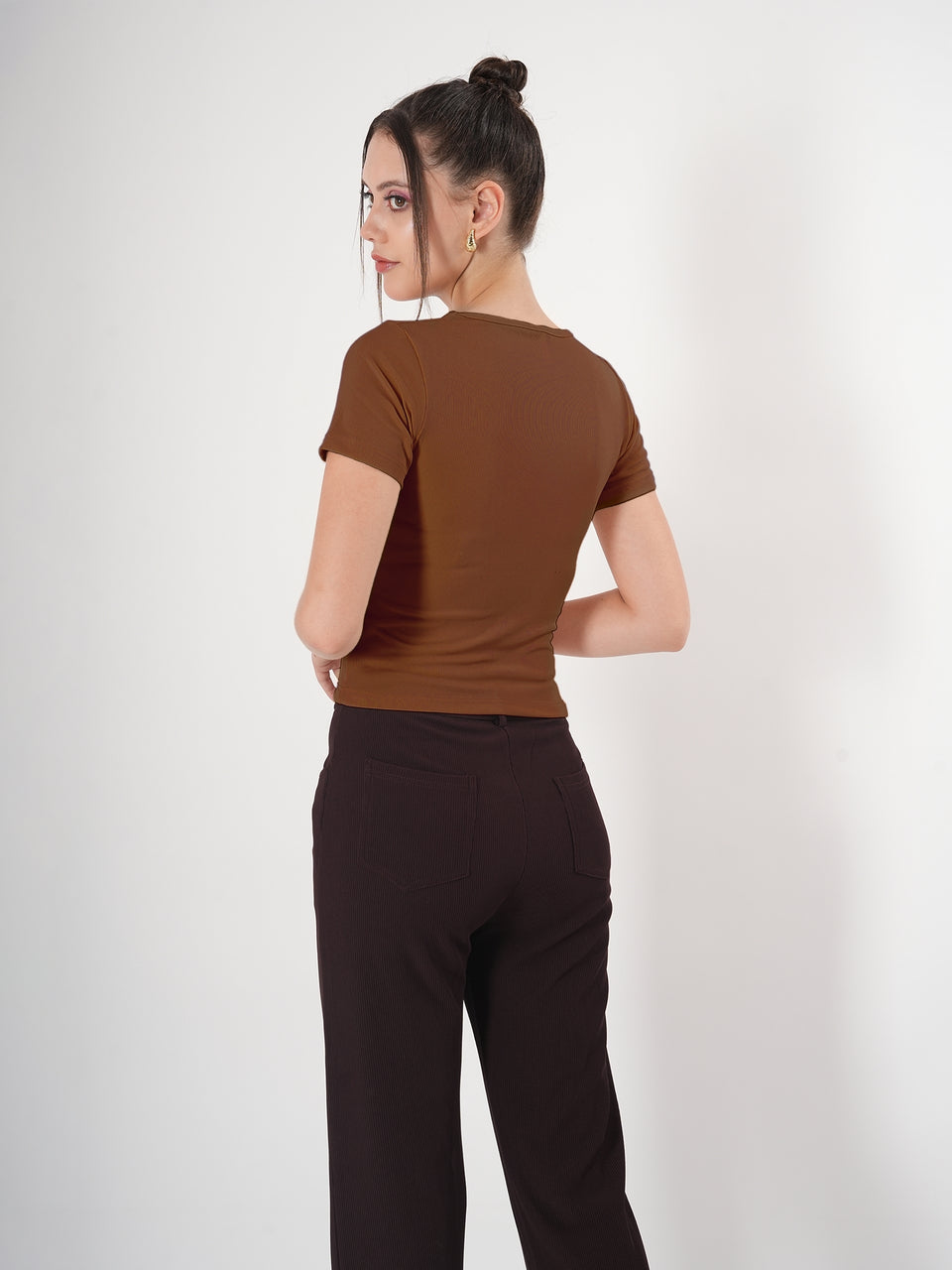 Solid Square Neck Half Sleeve Fitted Top