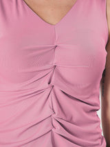 Solid V Neck Sleeveless Pleated Semi Crop Top