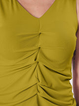 Solid V Neck Sleeveless Pleated Semi Crop Top