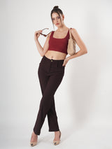 Solid Square Neck Sleeveless Body Fitted Crop Top