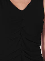 Solid V Neck Sleeveless Pleated Semi Crop Top