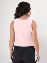 Solid V Neck Sleeveless Pleated Semi Crop Top