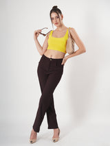 Solid Square Neck Sleeveless Body Fitted Crop Top