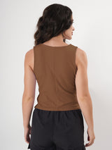 Solid V Neck Sleeveless Pleated Semi Crop Top