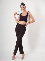 Solid Square Neck Sleeveless Body Fitted Crop Top