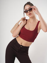 Solid Square Neck Sleeveless Body Fitted Crop Top